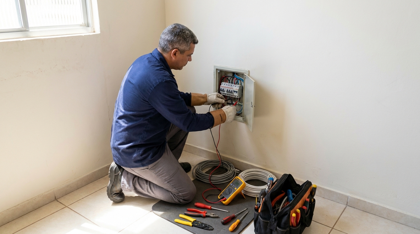 Eletricista realizando manutencao em Suzano‑SP