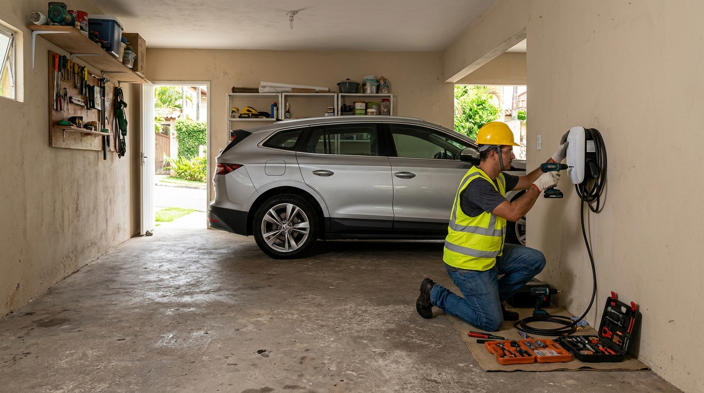 Instalacao de carregador de carro eletrico residencial em Suzano‑SP