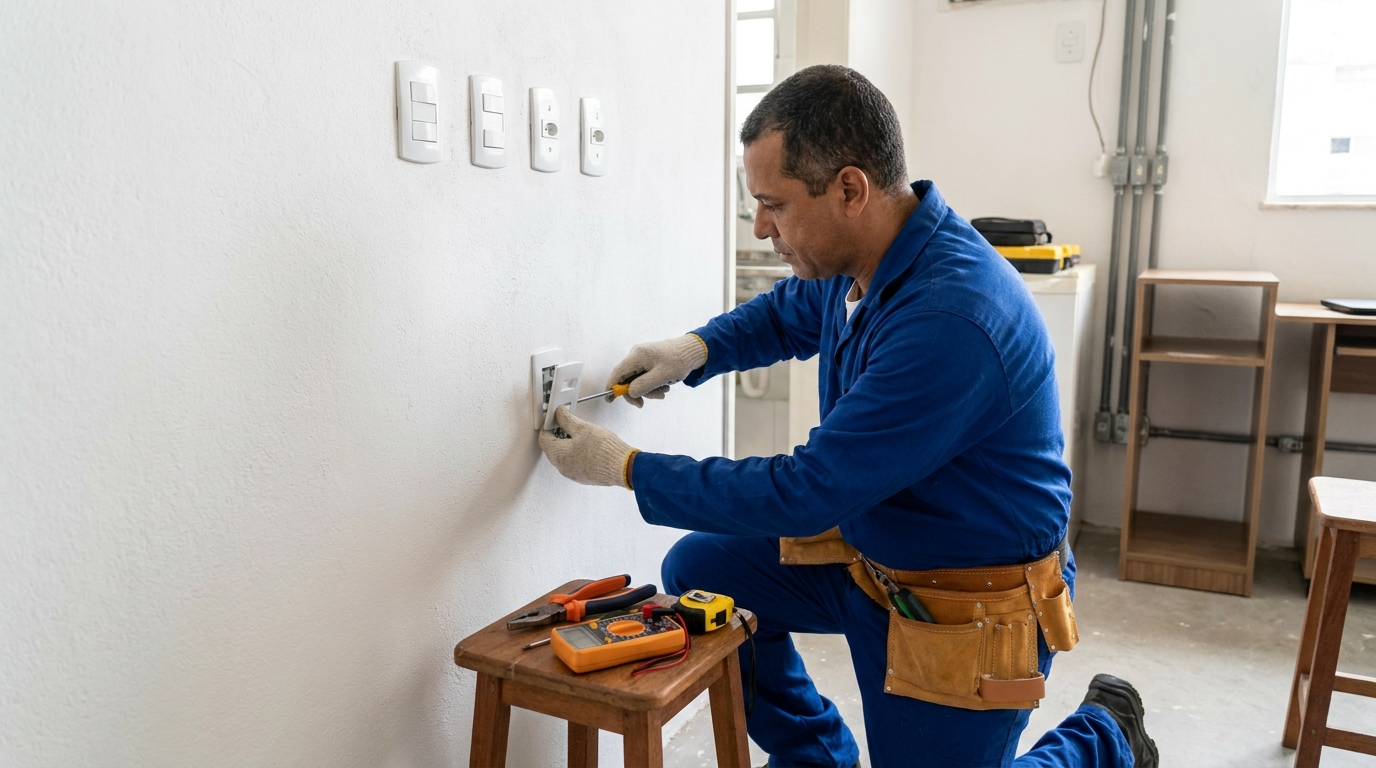 Instalacao de tomada e interruptor profissional em Suzano‑SP